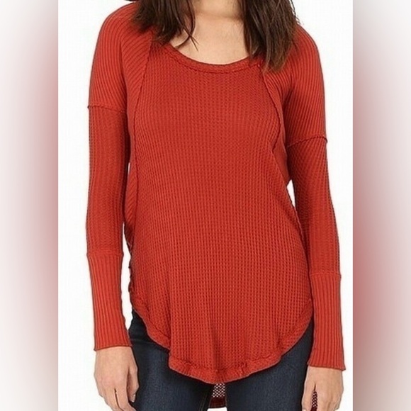 Free people Ventura Drippy Thermal Oversized Rust Brown Top Shirt Waffle Small - Picture 1 of 9